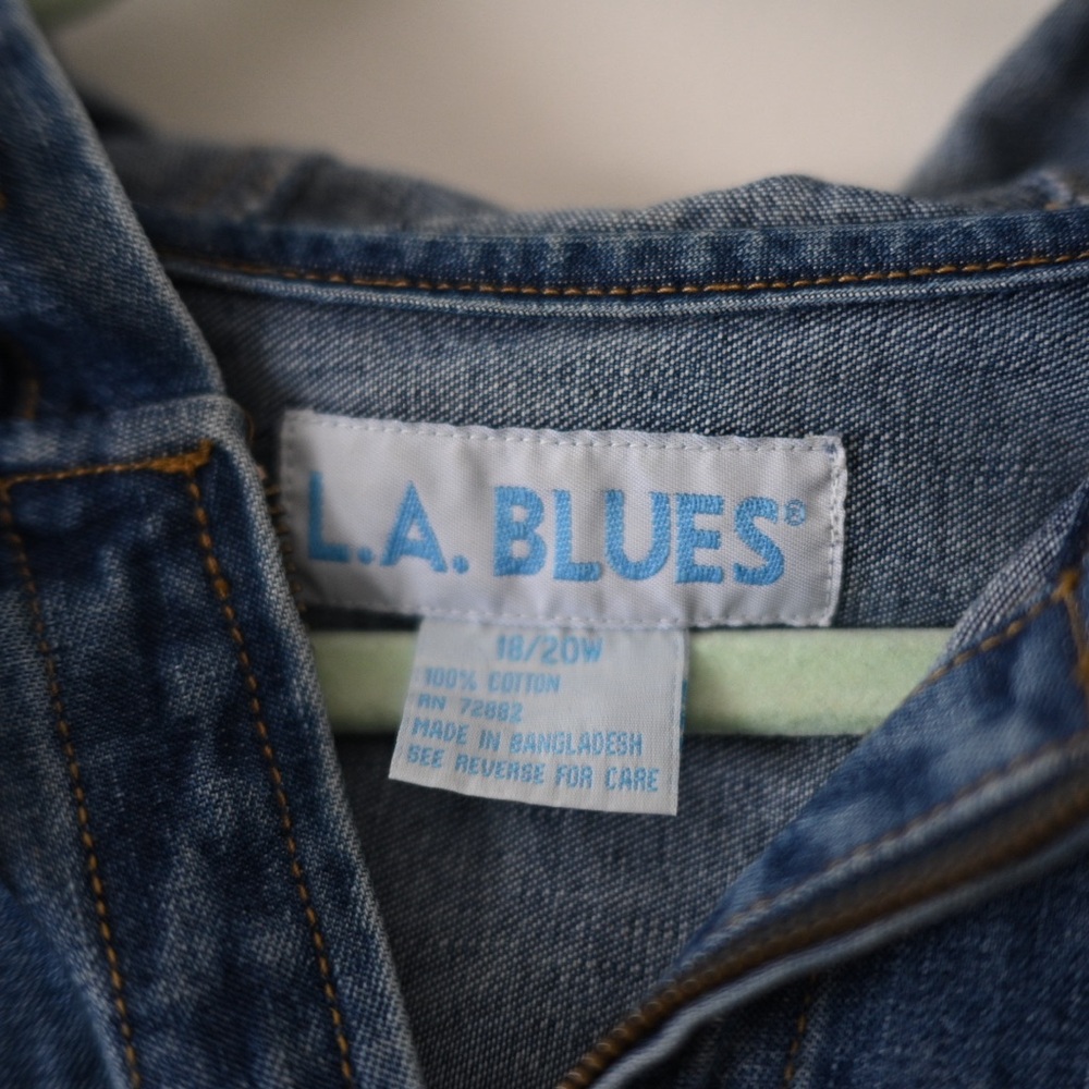 Vintage 90s LA Blues Hooded Denim Jacket Women’s 16/18 Y2K Zip Up - Picture 2 of 12